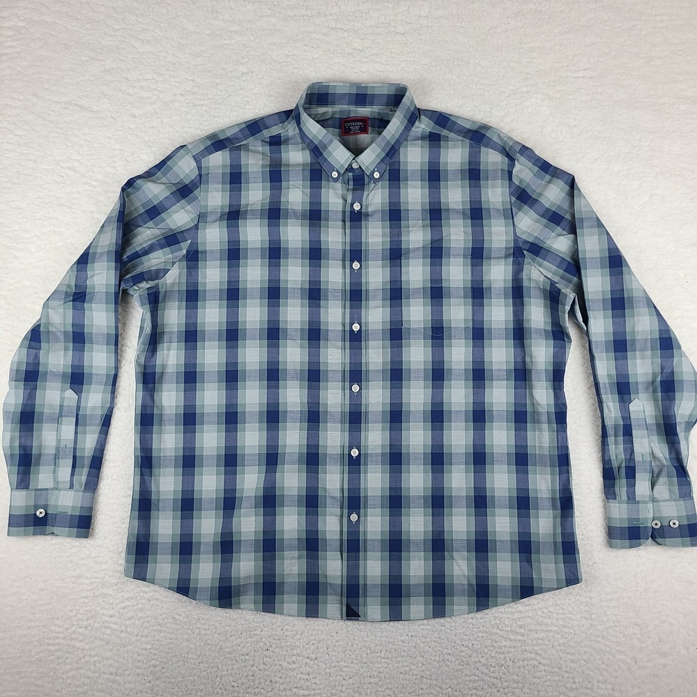 UNTUCKit Shirt Mens 3XL XXX-Large Blue Plaid Wrinkle Free Dress Button Up
